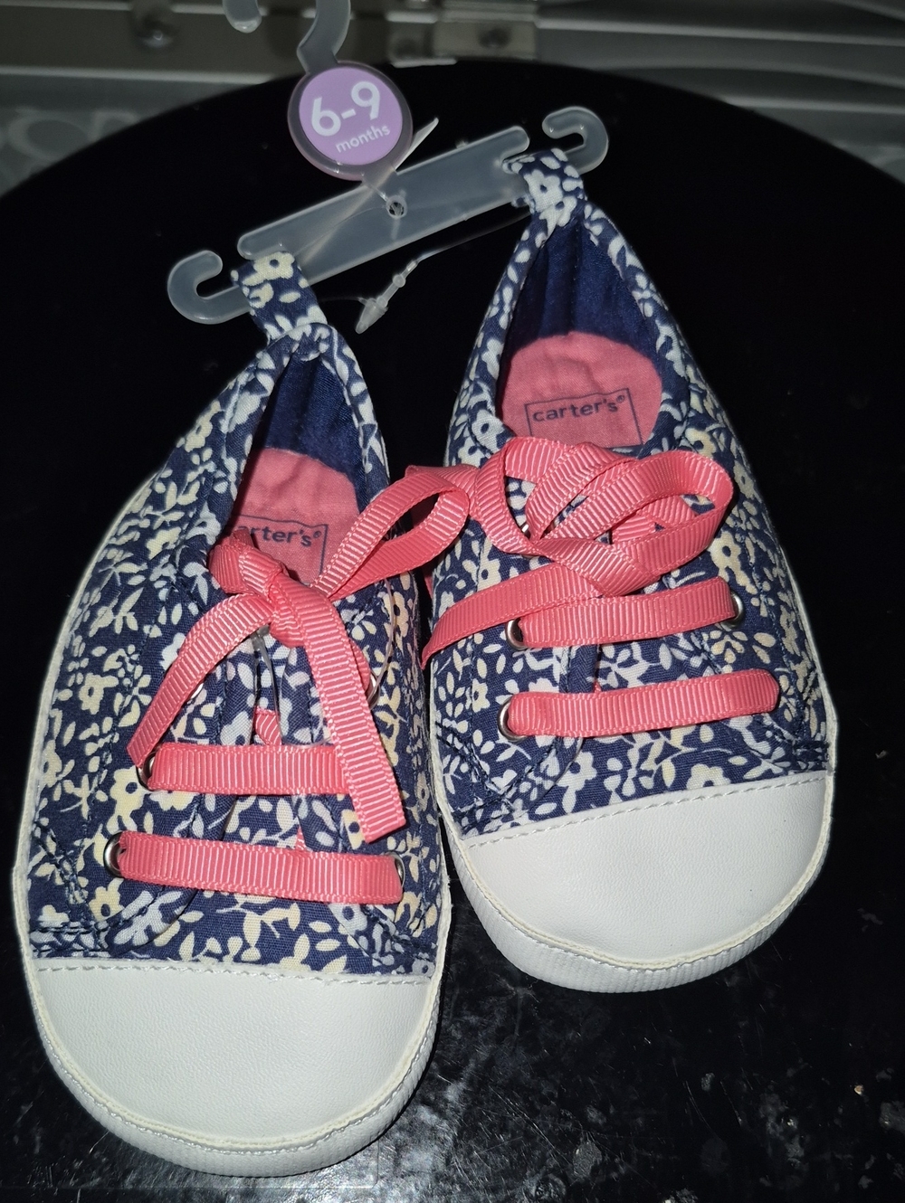 Carter's Navy Floral Baby Sneakers with Pink Laces 6-9 Mos Nwt